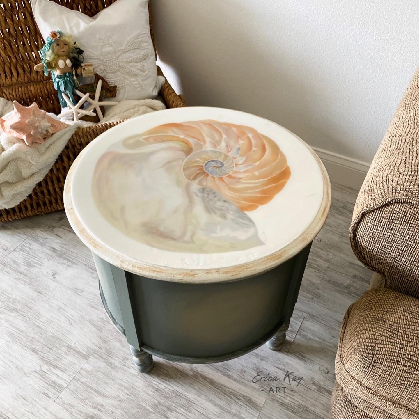 Nautilus Shell End Table with Storage